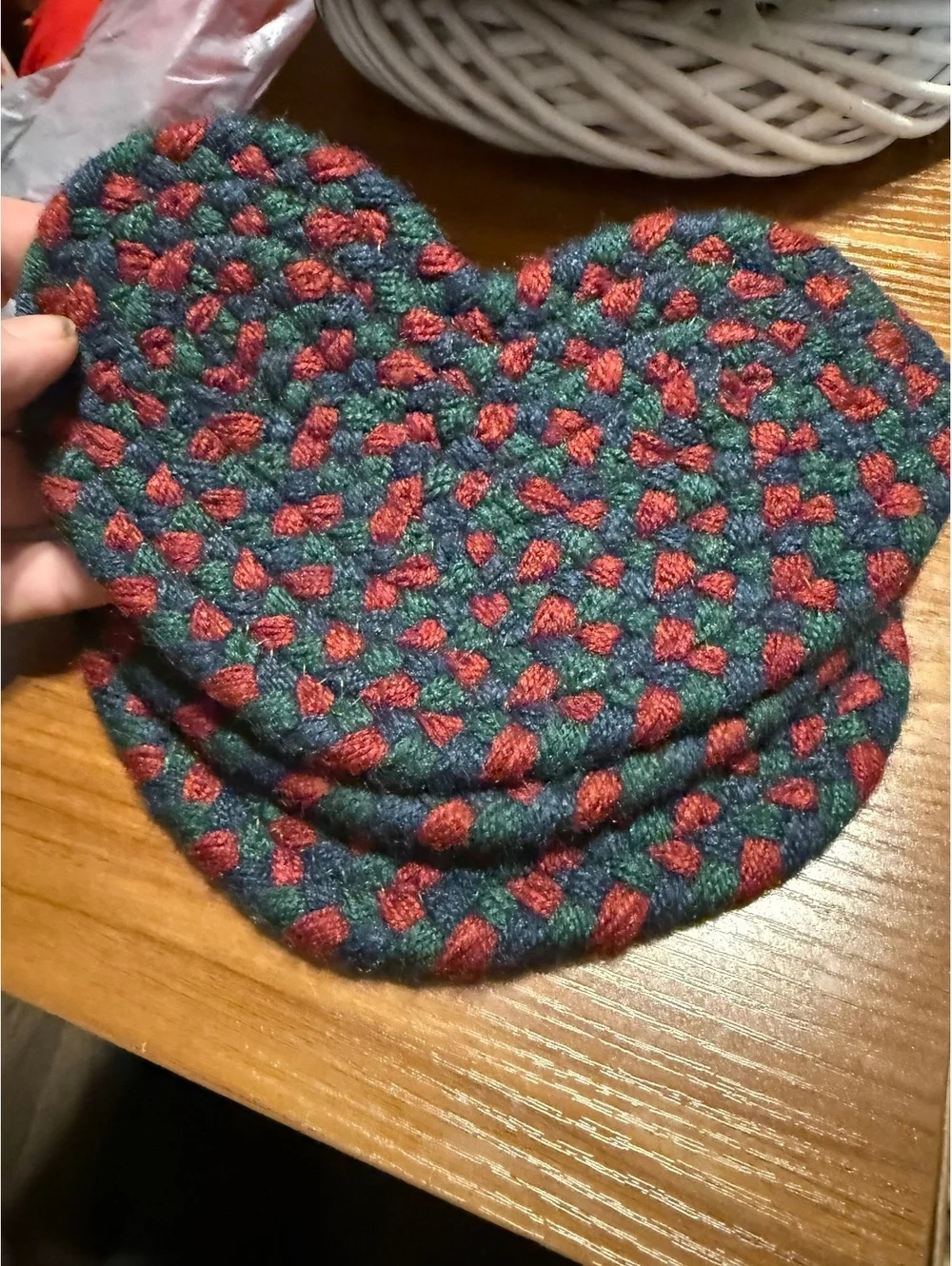 Handwoven Christmas Basket with Braided Heart-Shaped Coasters Set